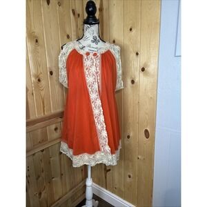VTG Intime Set 2-Layer Chiffon Lace Lingerie Dress Nightgown Peignoir Robe Mini